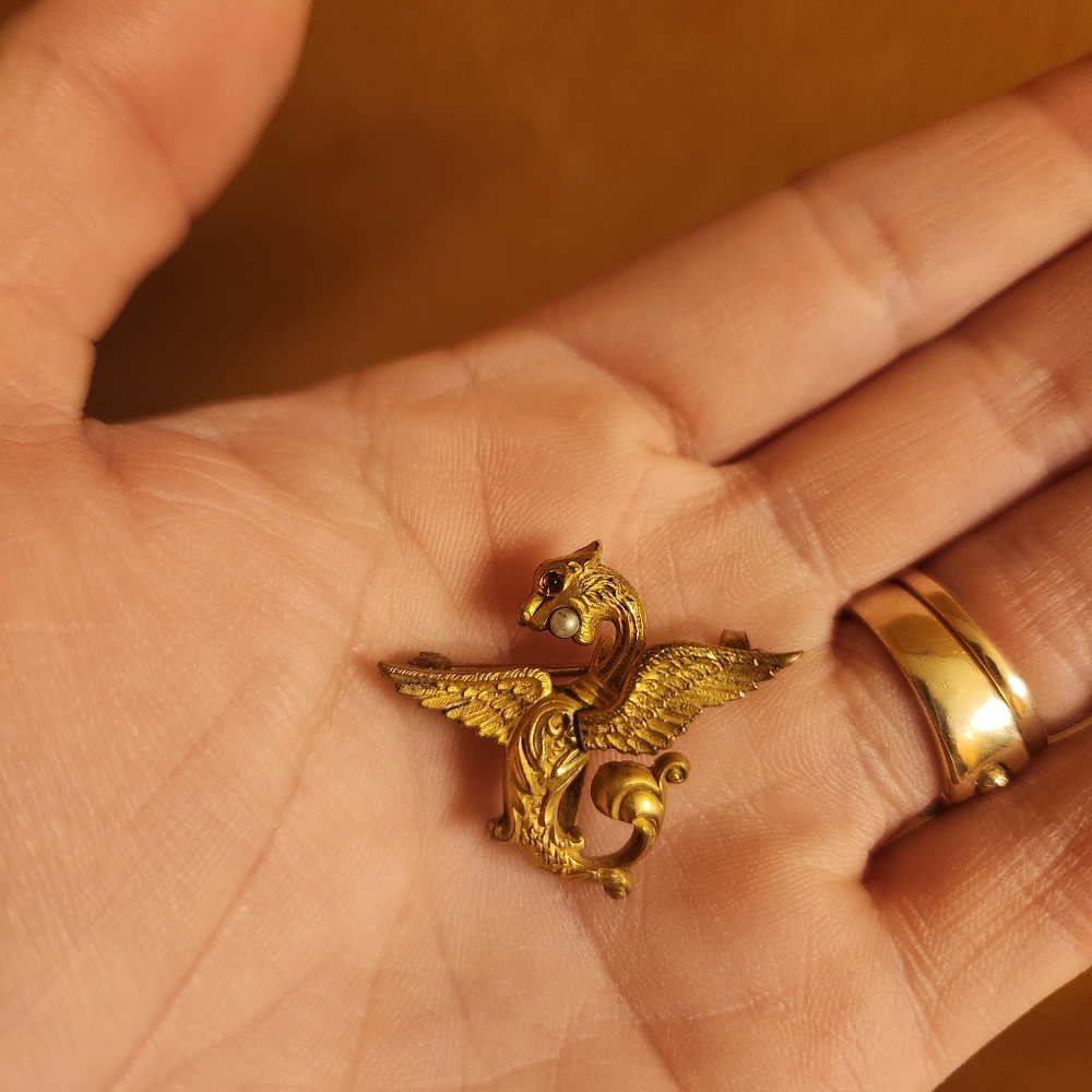 Antique Art Nouveau Griffin Brooch Watch Pin